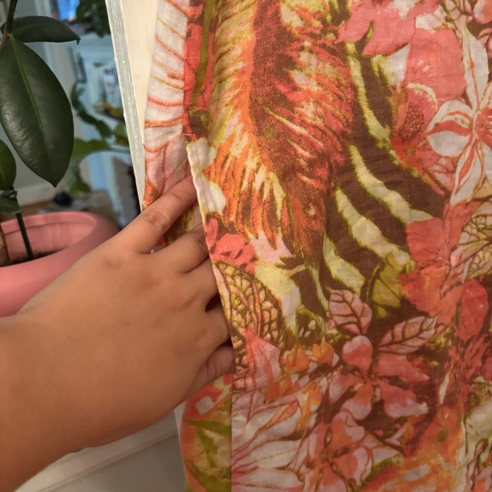 Floral Linen Sleeveless Dress - Multicolor - Picture 4 of 7